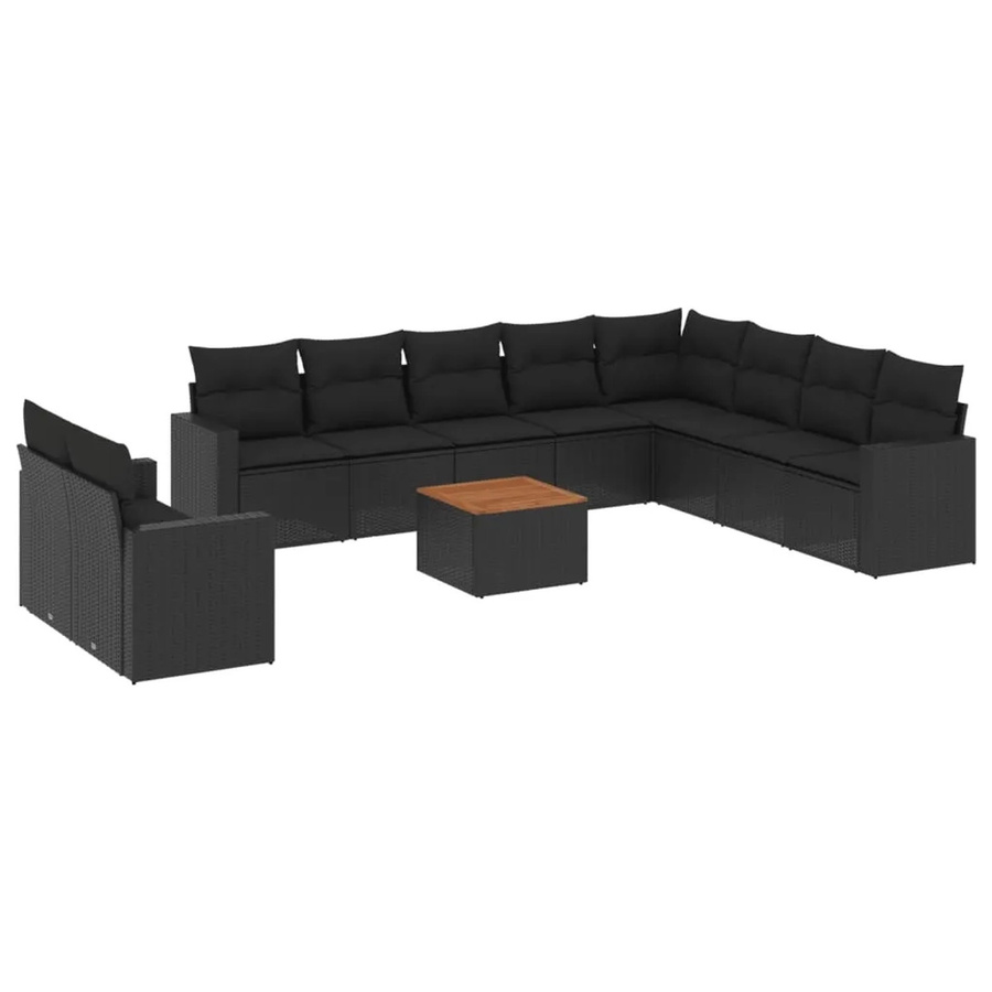 vidaXL 11-teilige Garten-Sofagarnitur aus Poly-Rattan und Akazienholz in Schwarz mit Kissen - Bild 2