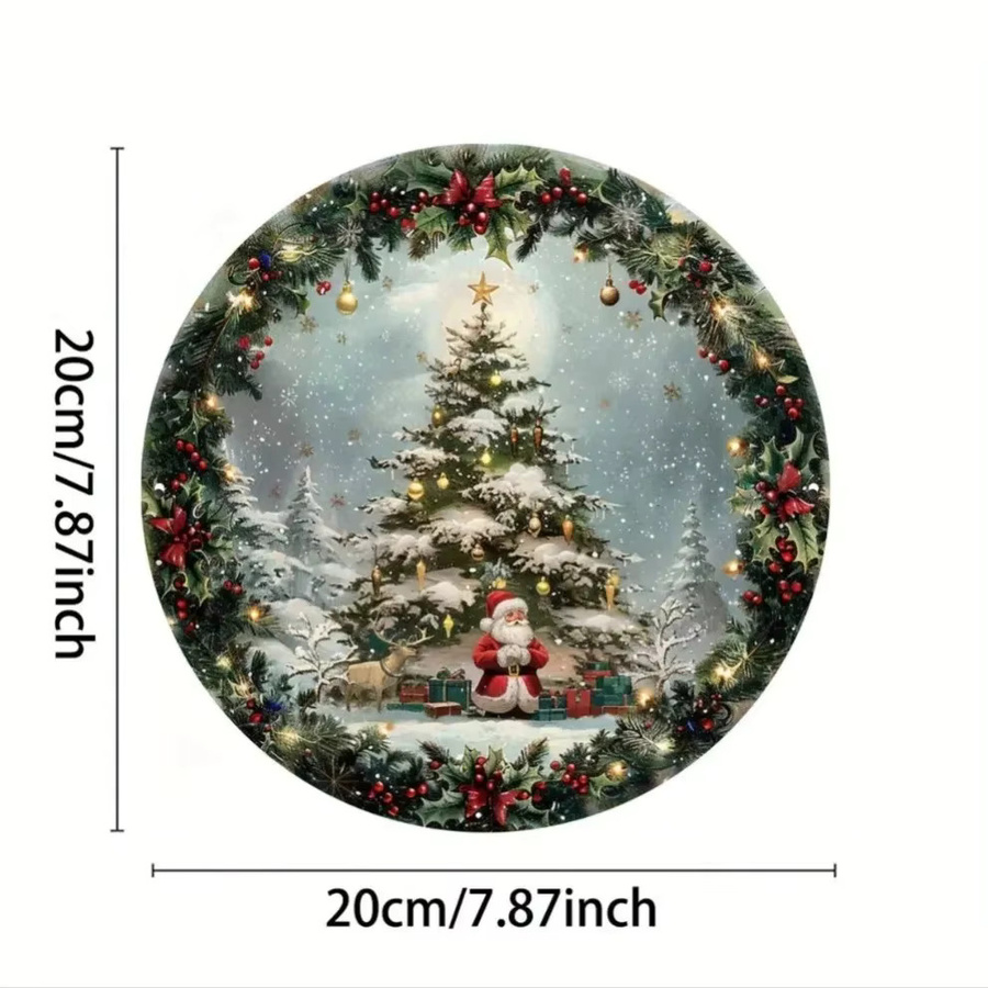 HELLOYOUNG Metallschild Vintage Weihnachtsmann mit Baum als runde Wandkunst in Mehrfarbig, Durchmesser: 20 cm - Bild 2