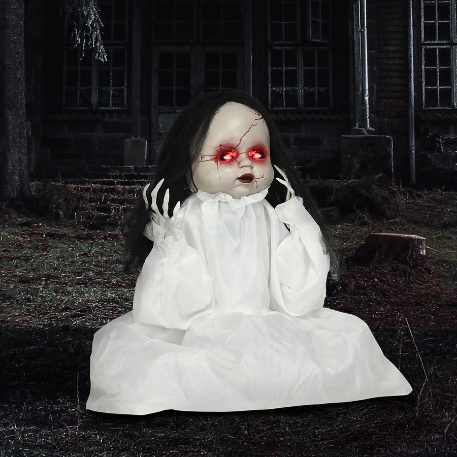 HOMCOM Halloween Dekoration Mörderpuppe mit Soundfunktion und Bewegungssensor, Farbe: Rot/Weiß, Höhe: 60 cm - Bild 2