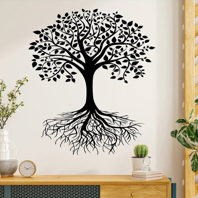 ROWNOCEAN Wandtattoo Tree of Life Natur Baum Silhouette Wandsticker aus Vinyl in Schwarz und Rot für Wohnzimmer und Schlafzimmer - Bild 1