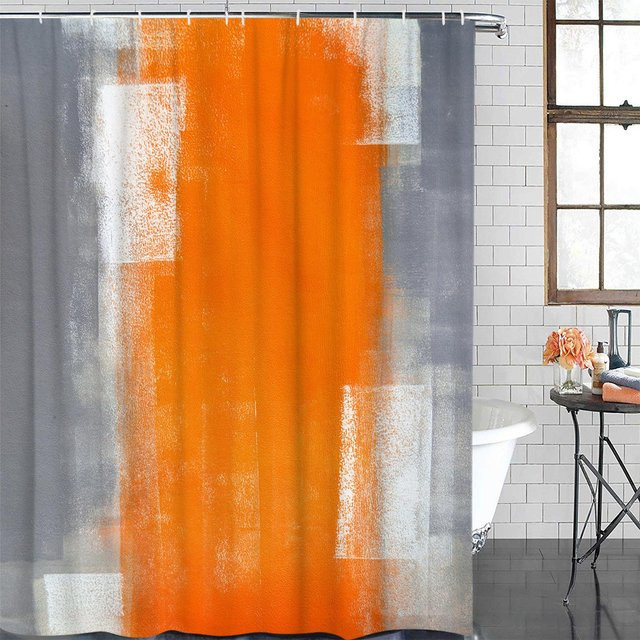 Wasserdichter Duschvorhang mit geometrischem Dreieck-Design in Orange inklusive Haken, B/H: 90 x 180 cm - Bild 1