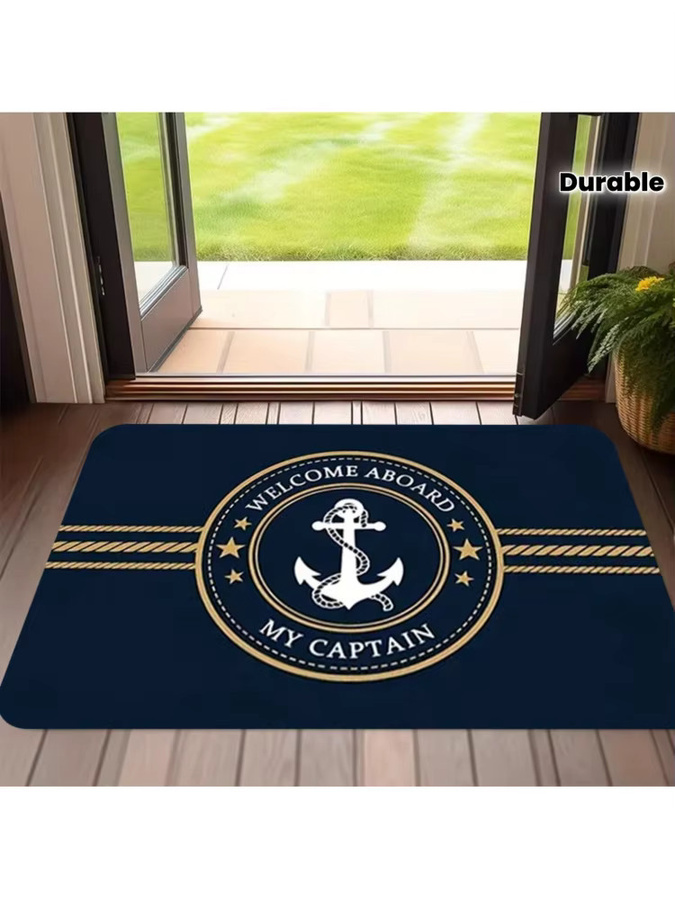 VIKAMA Nautische Anker-Fußmatte Welcome Aboard My Captain, rutschfester und waschbarer Eingangsteppich in Marineblau, B/T: 80 x 50 cm - Bild 7