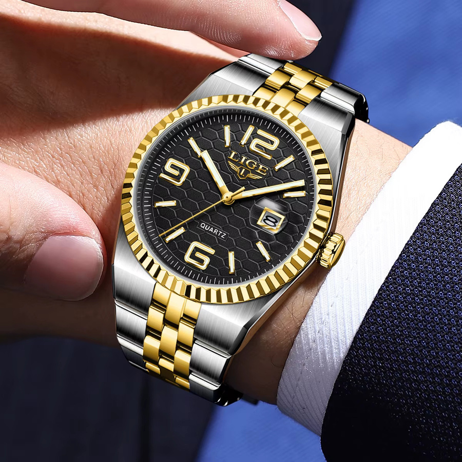 LIGE Armbanduhr Edelstahl, Quarz, Schwarz, Herren - Bild 6