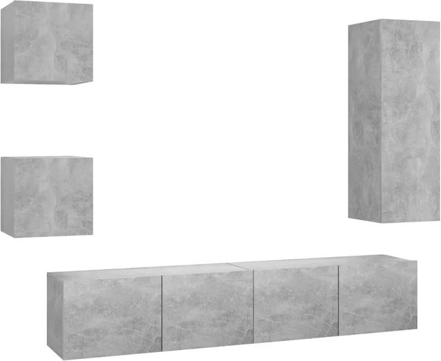 vidaXL 5-tlg. TV-Schrank-Set aus Holzwerkstoff in Betongrau, wandmontiert für dein Wohnzimmer, B/T/H: 1 x 30,5 x 30 x 90 cm, 2 x 80 x 30 x 30 cm, 2 x 30,5 x 30 x 30 cm - Bild 1