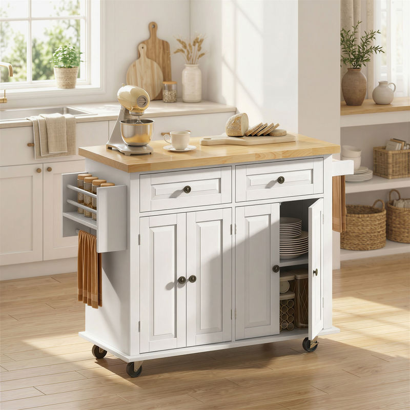 HOMCOM Küchenschrank Küchenregal mit Rollen und Schubladen in Weiß, B/T/H: 111 x 44,5 x 82,5 cm - Bild 2