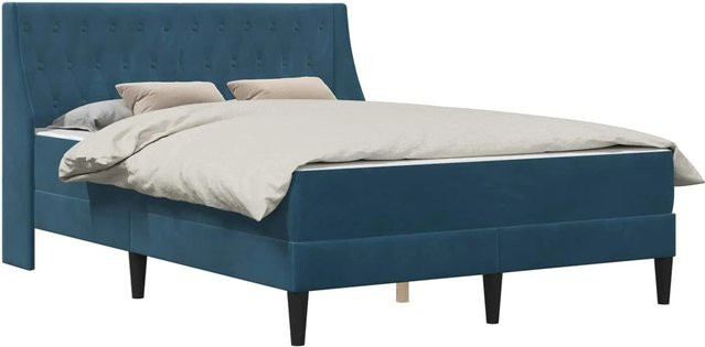 vidaXL Bettgestell mit Matratze aus blauem Samt, B/T/H: 160 x 200 x 164 cm - Bild 1