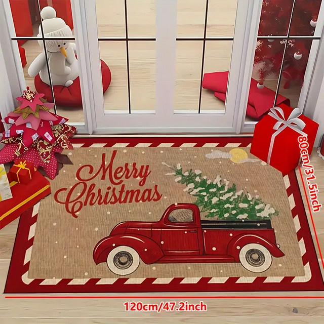 VIKAMA Weihnachtsrote LKW-Fußmatte, rutschfest und wetterfest, rechteckiger Teppich für Innen und Außen, Farbe: Rot, B/T: 60 x 40 cm - Bild 1