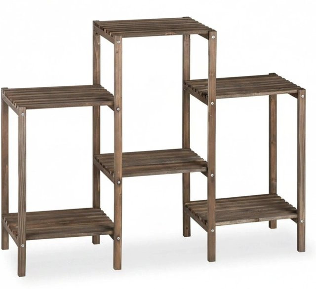 Relaxdays Blumenregal aus Tannenholz in Dunkelbraun, freistehend mit rustikalem Flair, B/T/H: 70 x 27 x 89 cm - Bild 1