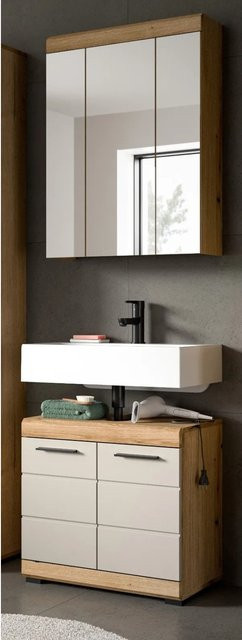 Inn.Furn Badmöbel Set Shawn 2-teilig in Sand und Eiche mit Spiegelschrank und Waschbeckenunterschrank, Breite: 60 cm - Bild 1