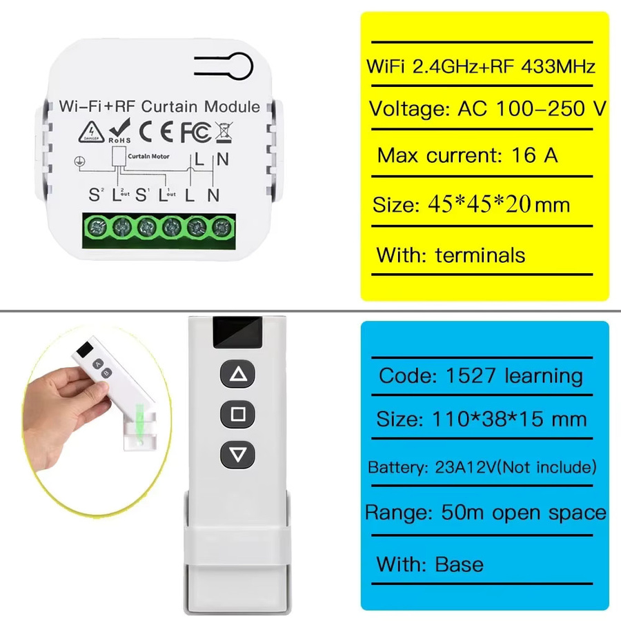 Tuya WiFi Smart Vorhangschalter-Controller zur Rolladenmotor-Steuerung in Weiß, kompatibel mit Smart Life App, Alexa und Google Home - Bild 2