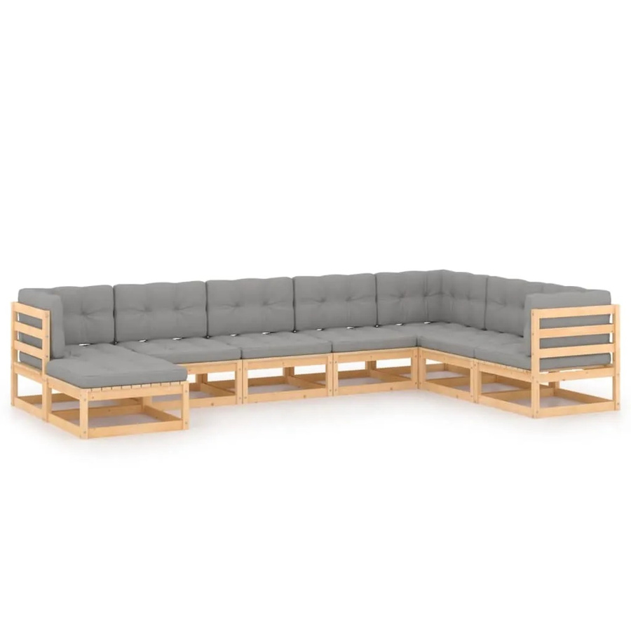 vidaXL 8-teiliges Garten-Lounge-Set aus massivem Kiefernholz in L-Form mit grauen Kissen - Bild 2