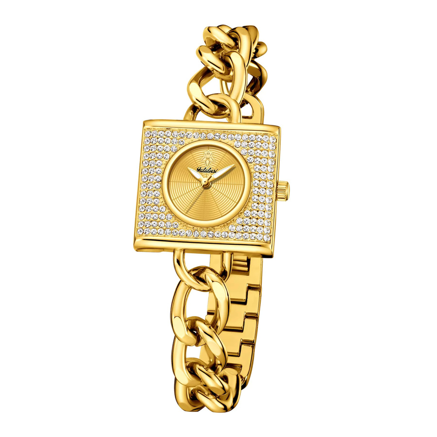 YaLaLuSi Armbanduhr Quarz, Edelstahl, Gold, Kristall, Damen - Bild 2