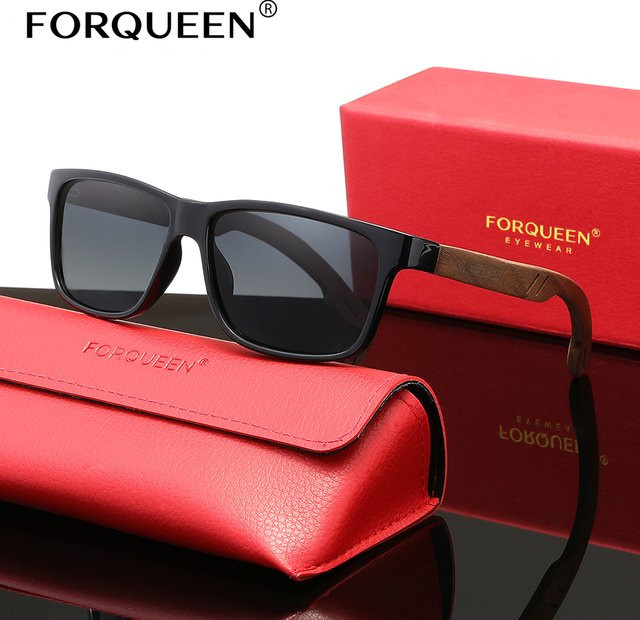 FORQUEEN Sonnenbrille Holz, Vollrand, braun, Unisex, polarisiert - Bild 1