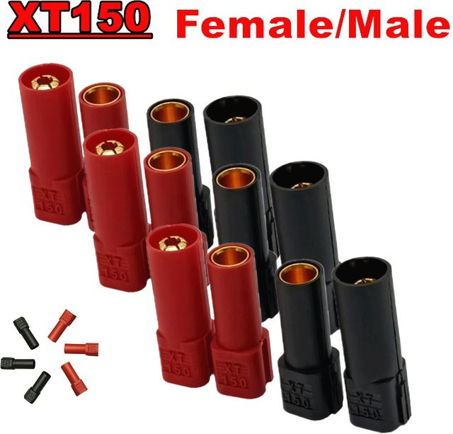 XT150 Stecker Adapter Set Männlich und Weiblich in Rot für RC LiPo Batterien und Modellbau mit 120A Hochstromfähigkeit - Bild 1