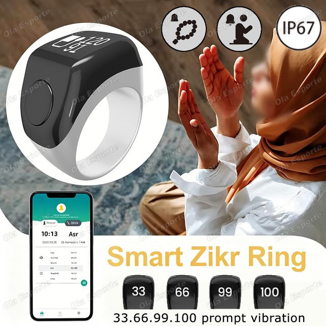 Smarter Zikr-Ring von Ola Esporte mit Bluetooth-Zählfunktion und Zeiterinnerung für Unisex, erhältlich in Pink oder Schwarz - Bild 1