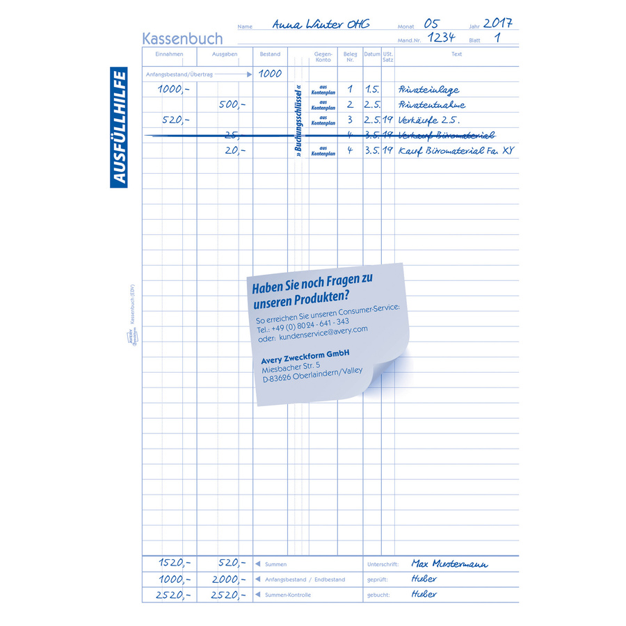 Avery Zweckform Kassenbuch 426 DIN A4 Weiß mit 100 Blatt - Bild 3