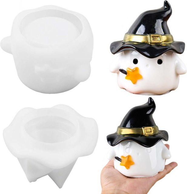 UDOCOOL Silikonform Geist und Hut für DIY Halloween Kerzen, Blumentöpfe oder Gipsarbeiten in Weiß - Bild 1