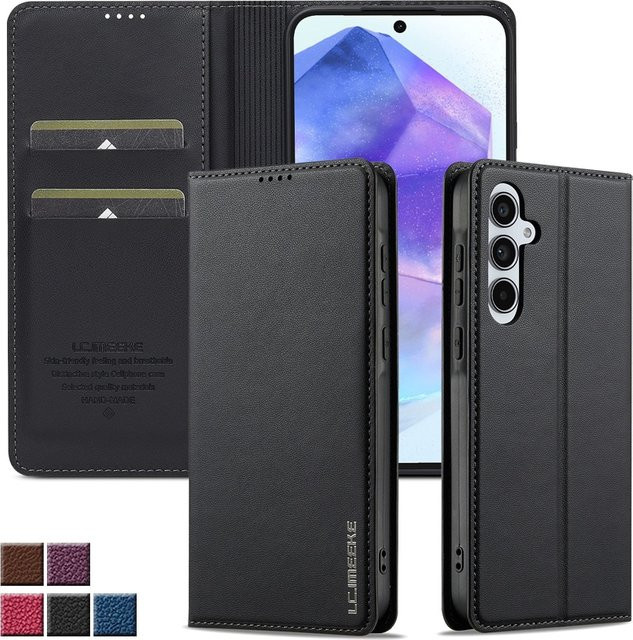 Magnetische Leder-Mappen-Handyhülle mit Kartenfach für Samsung Galaxy S26 Ultra S25 Edge S24 S23 S22 Plus S21 FE A17 A56 A36 A16 in Schwarz und Blau - Bild 1