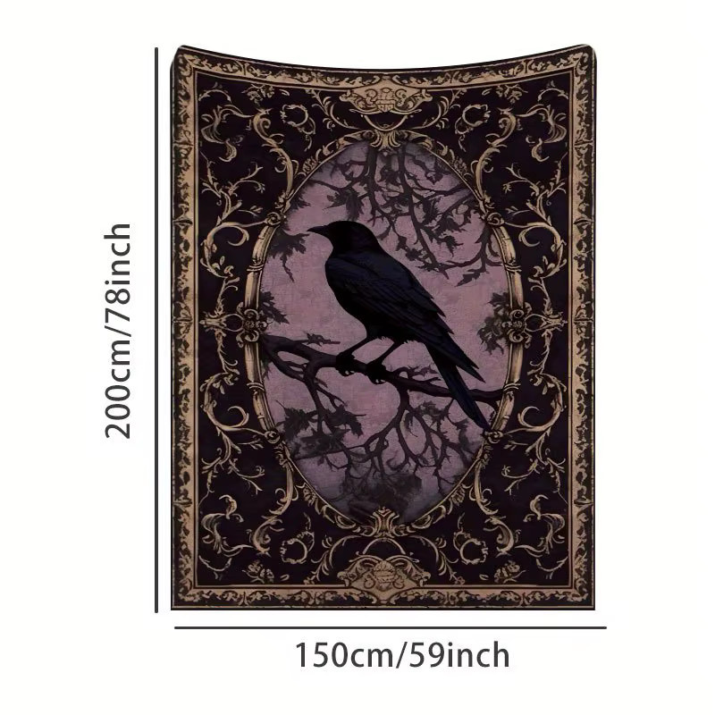 VIKAMA Gothic Crow Wandteppich mit Retro-Dunkeldruck, rechteckiger Textil-Wandteppich mit Vogelmotiv, Breite: 60 cm, Höhe: 40 cm - Bild 5