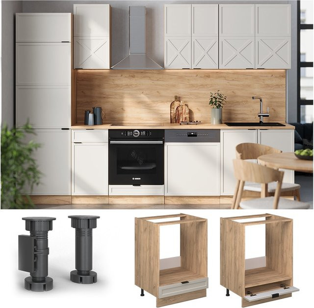 Vicco Herdumbauschrank Fame-Line Eiche Grau-Beige mit Soft-Closing-Scharnieren Breite: 60 cm - Bild 1