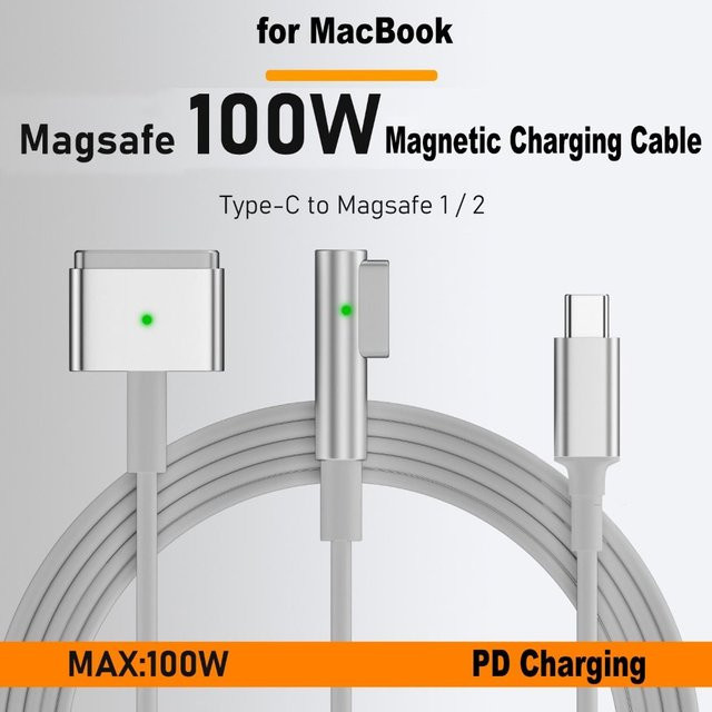 Magenetic PD-Ladekabel USB Typ C auf MagSafe 1 und 2 mit Kontrollleuchte, 100 W, Länge: 1,8 m, aus Zinklegierung für MacBook Air und Pro - Bild 1