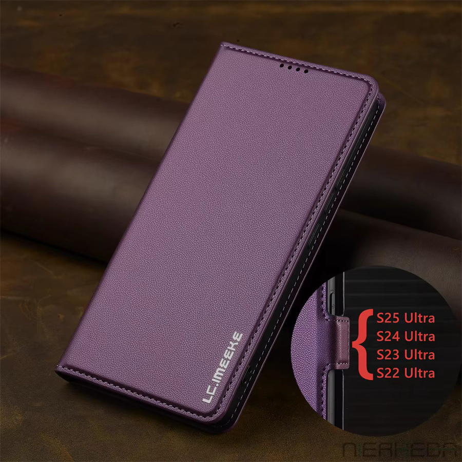 Samsung Flip-Leder-Handyhülle mit Kartenfach für Galaxy A15 A35 A55 A56 A16 A36 A17 A37 S26 S24 S23 Ultra S22 S21 Plus S25 FE in Schwarz und Lila - Bild 1