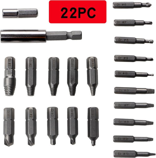DAZZLEEX 22er Set Doppel-Kopf Schraubenausdreher Set zur Entfernung gebrochener Schrauben und Bolzen in Silber - Bild 1