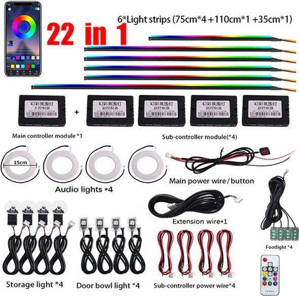 KALADA Symphony RGB LED Umgebungslicht-Set mit Controller und Lichtstreamer, Multicolor, Breite: 110 cm - Bild 1