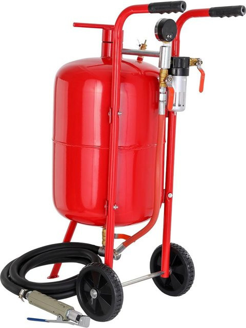 Buying Solutions MB Sandstrahler mit 38 l Fassungsvermögen in Rot inklusive Keramikdüse, Manometer und Gummirädern - Bild 1