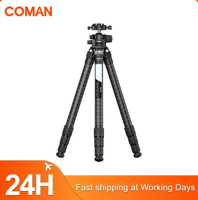 COMAN TSC34A40 Mini-Kohlefaser-Stativ in Schwarz mit 360-Grad-Kugelkopf und Schnellwechselplatte - Bild 1