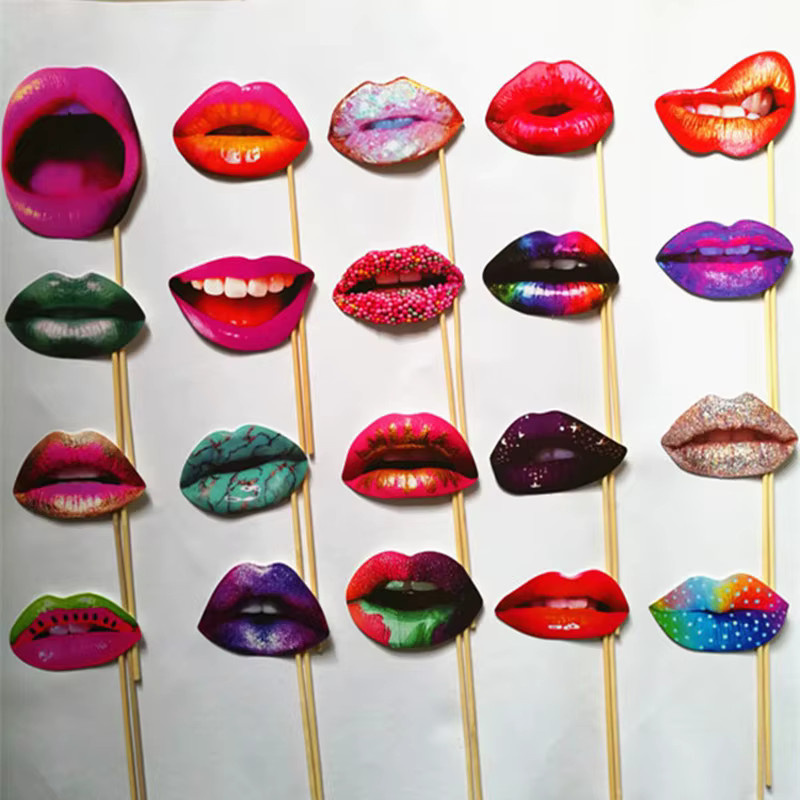 20er Set Lustige Lippen Photobooth Requisiten für Erwachsene in Mehrfarbig für Hochzeit, Geburtstag und Party - Bild 3
