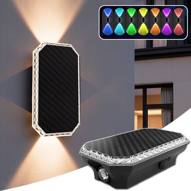 VENUSWING RGB Solar-Zaunleuchten Außenbeleuchtung in Schwarz mit intelligenter Lichtsteuerung und Auf- und Abwärts-Lichteffekt - Bild 1