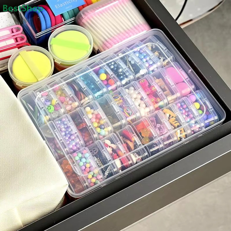 HNKMP Aufbewahrungsbox aus Kunststoff mit 30 Fächern in Transparent für Schmuck, Accessoires und Nagelkunstbedarf - Bild 3
