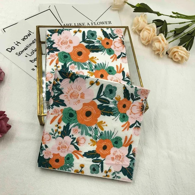 GUANYAO Blumenbedruckte Papierservietten in Bunt, 20 Stück pro Beutel für Hochzeit, Geburtstag und Party - Bild 1