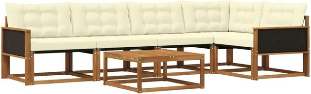 vidaXL Outdoor-Sofagarnitur L-Form aus massivem Akazienholz mit Textilene und 6 Kissen in Beige und Natur - Bild 1