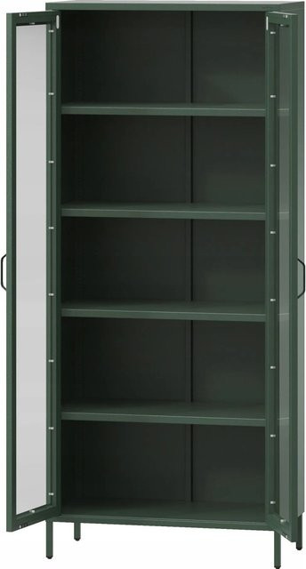 JAN NOWAK Wohnzimmer Vitrine ANGELO Modern in Flaschengrün mit Glastüren und Metallgestell, H: 185 cm, B: 80 cm, T: 45 cm - Bild 1