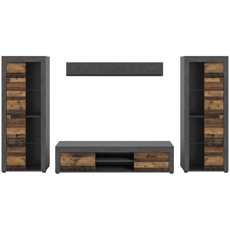 Wohnwand Jam Matera von xonox.home in Old Wood Nachbildung, Farbe Braun, B/H/T: 159 x 310 x 35 cm - Bild 2