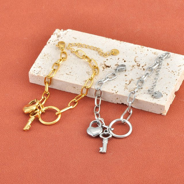 Lokaer Armband, Edelstahl, goldfarben, Herz-Schlüssel-Anhänger, Damen - Bild 1