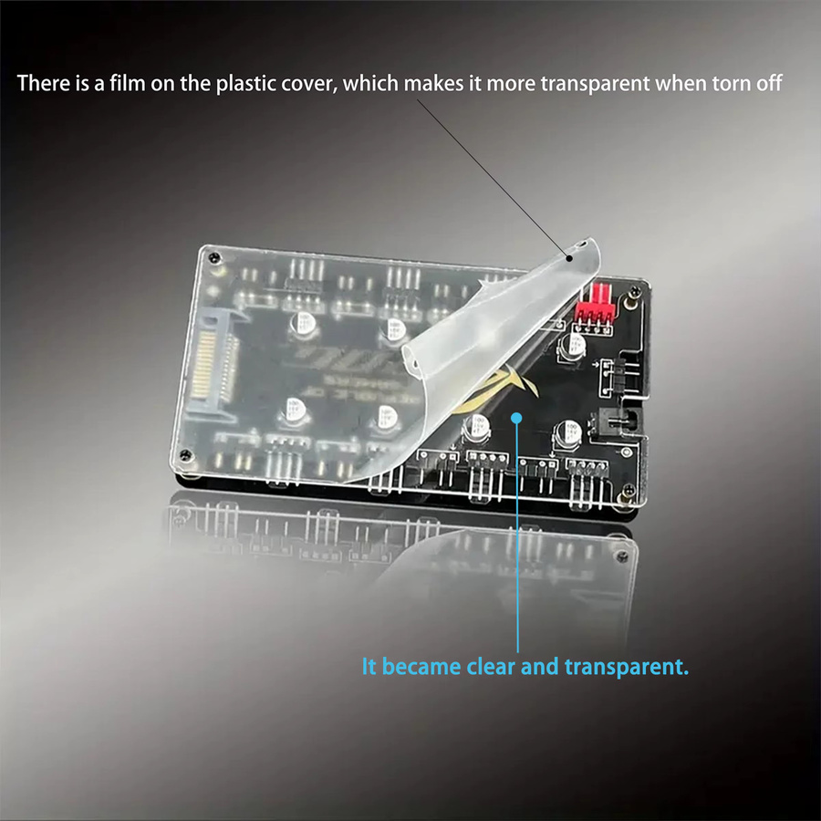 AuyiHomu Dualer 8-Kanal-PWM-ARGB-Lüfter-Hub in Schwarz mit magnetischer Rückplatte und beleuchtetem Logo, unterstützt 5V 3-Pin und 12V 4-Pin Gehäuselüfter, SATA-Betrieb - Bild 4