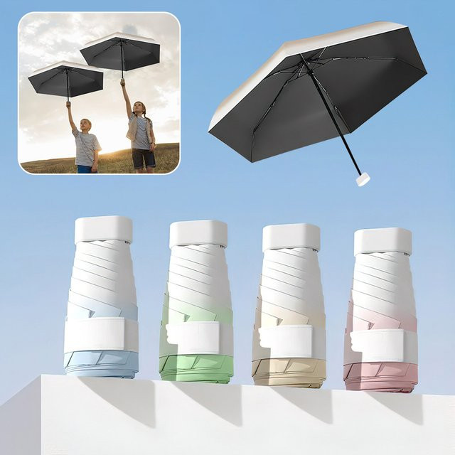 PEAKINBAGS Mini-Regen-Sonnenschirm mit fünffachem Farbverlauf, ultraleicht und UV-Schutz, Multicolor/Blau - Bild 1