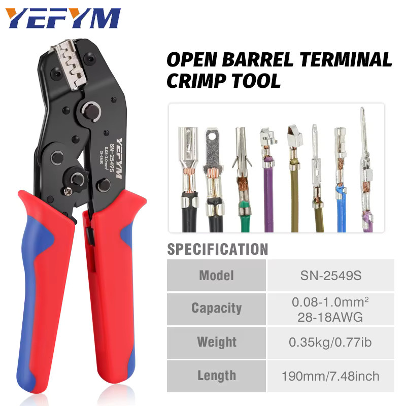 YEFYM Drahtratszange SN-2549S Crimpwerkzeug für PH2.0 XH2.54 2.8 3.0 3.96 KF2510 JST Terminals mit 0,08–1,0 mm2 AWG28–18 - Bild 2