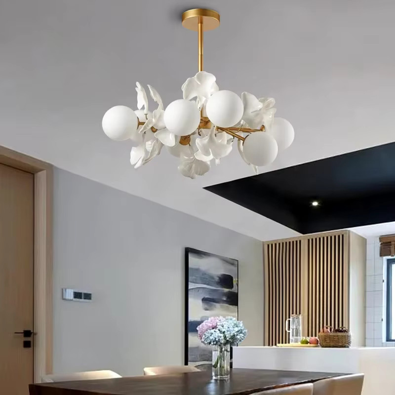 TAONUANSHU LED Kronleuchter Ginkgo Blatt Design als Ring-Pendelleuchte in Beige oder Weiß für Wohnzimmer und Schlafzimmer - Bild 2