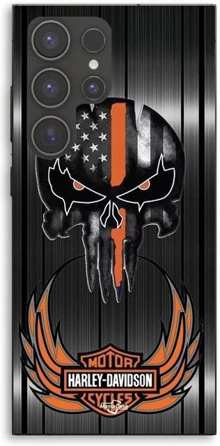 MANIACASE Handyhülle für Samsung Galaxy S24 Ultra aus Silikon TPU mit Harley Davidson Totenkopf Motiv in Schwarz - Bild 1