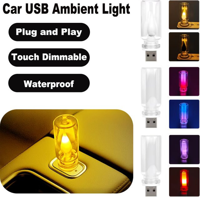 Kebedemm USB Auto-Nachtlicht mit RGB LED, dimmbar per Touch, dekorative Atmosphärenlampe in Multicolour und Transparent - Bild 1