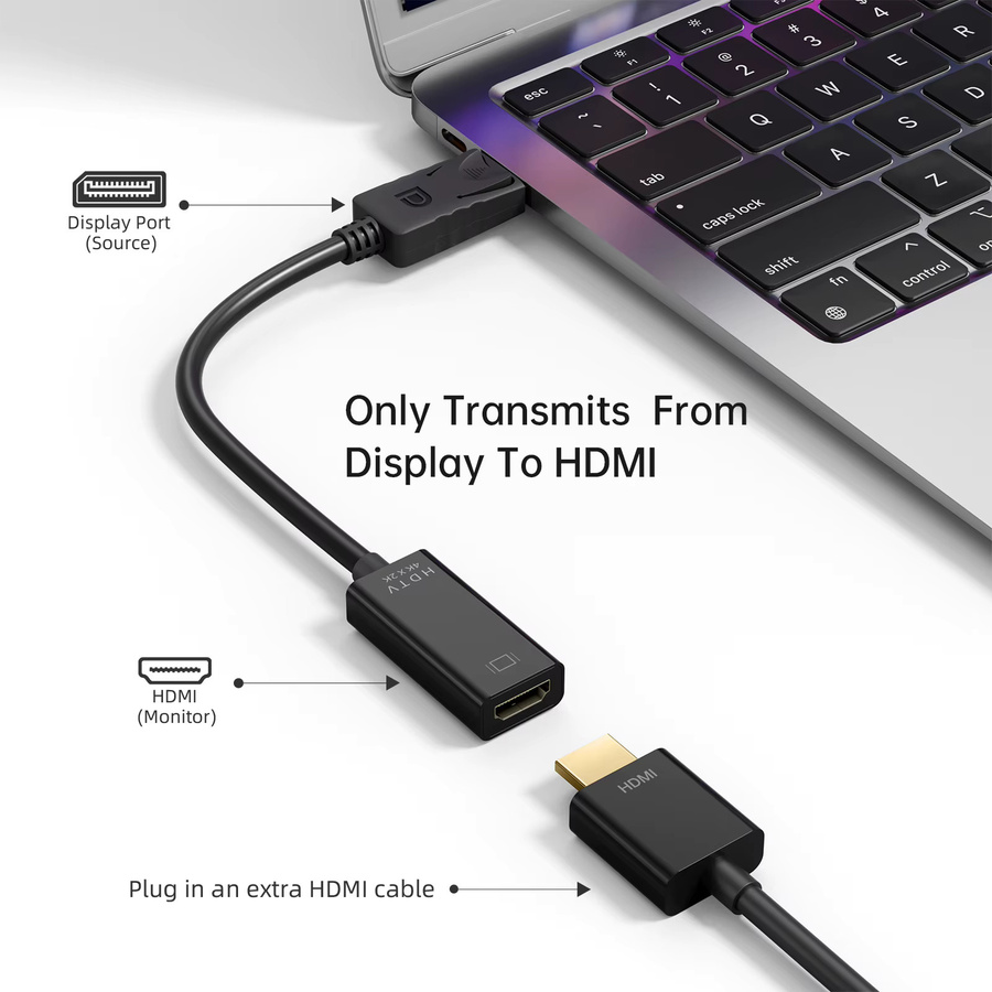 DisplayPort zu HDMI Adapter Kabel Konverter Schwarz 4K 30Hz Männlich auf Weiblich für Laptop Projektor TV und Monitor - Bild 2