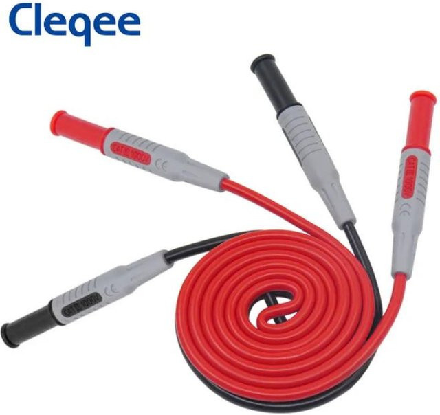 Cleqee P1032 Dual 4mm Ummantelte Bananenstecker Messleitung Set, 2 Stück, Rot, 100 cm Länge, 1000V 15A - Bild 1