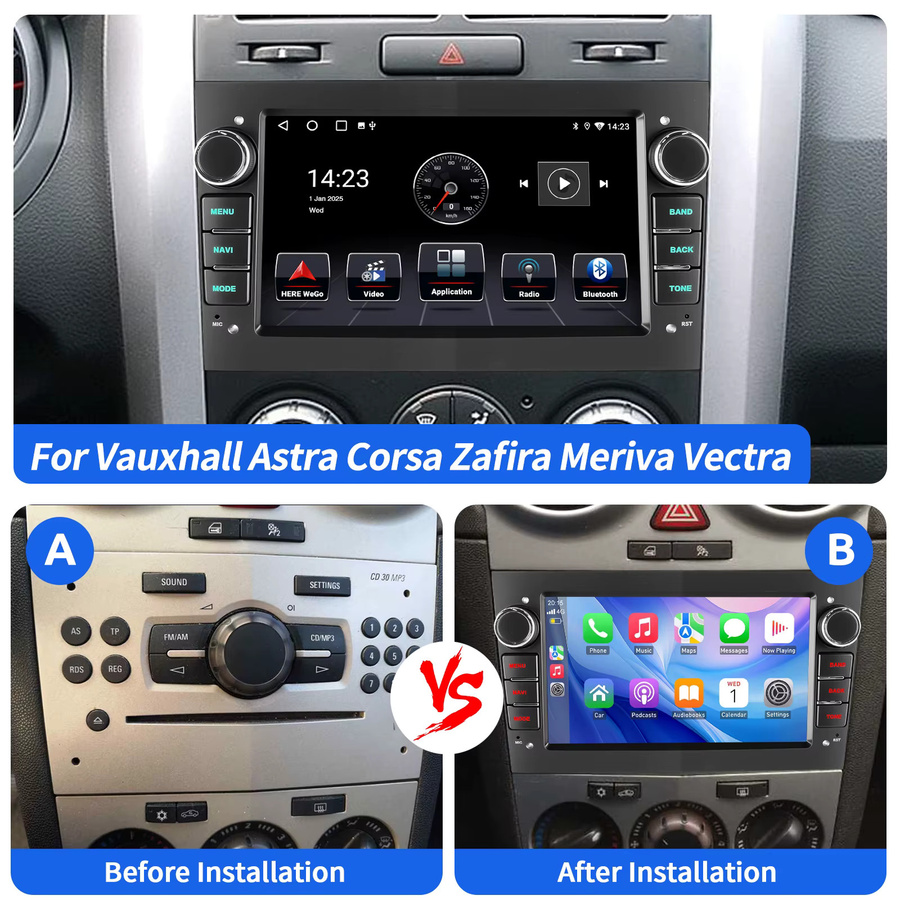 ESSGOO Android 14 Autoradio mit 7 Zoll Touchscreen für Opel Vauxhall Corsa C/D Antara Astra Zafira Vivara inklusive Carplay, Android Auto, Bluetooth und Wifi in Schwarz/Silber - Bild 3