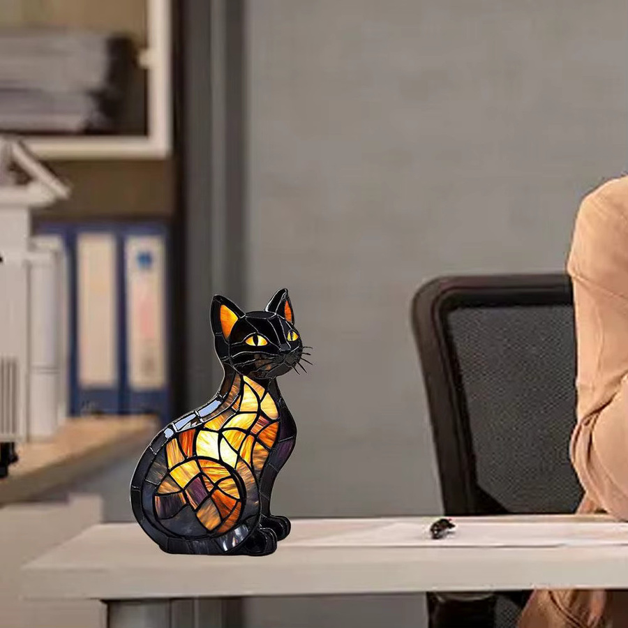 Exotisches Katzen-Nachtlicht aus Glas mit buntem RGB-LED-Licht in Schwarz für Wohnzimmer und Schlafzimmer - Bild 5