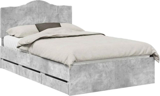 vidaXL Bettrahmen mit Kopfteil aus Holzwerkstoff in Betongrau mit Schubladen, B/T/H: 138 x 190 x 35 cm - Bild 1