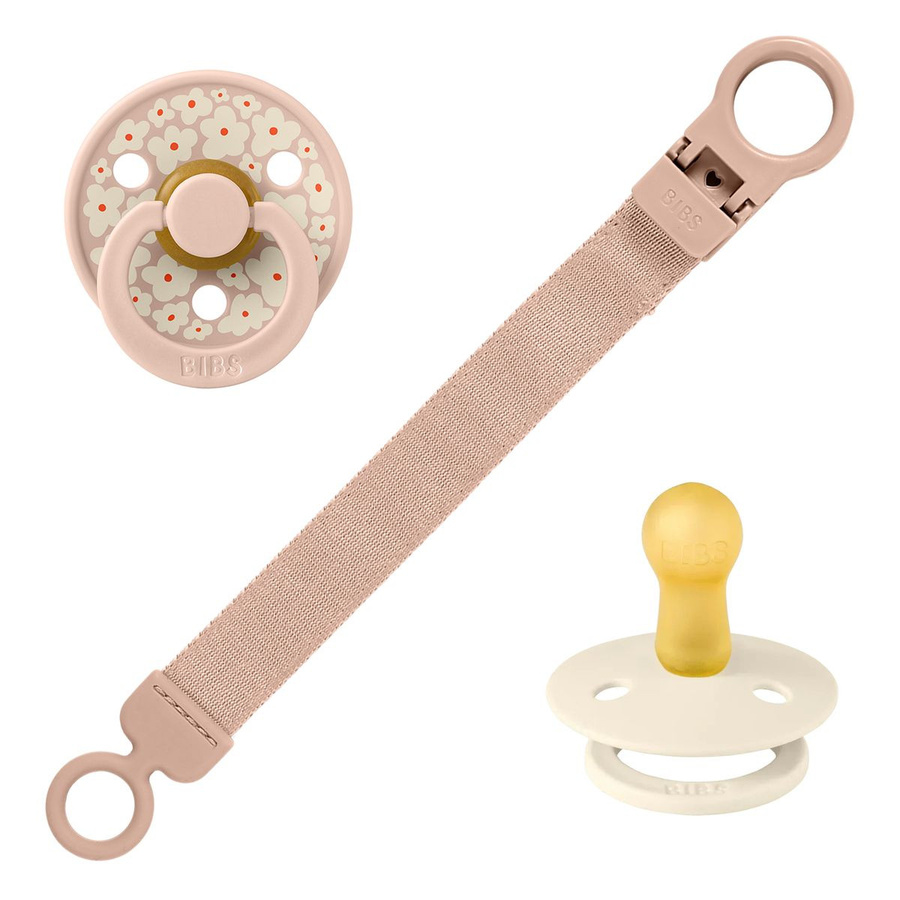 BIBS 3-teiliges Geschenk-Set mit 2 Latex-Schnullern Colour 0-6 Monate und Schnullerband in Blush Pink - Bild 1
